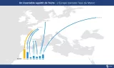 Carte illustrant les exportations de fruits du Maroc vers l'Europe et la Russie.