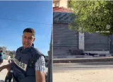 L'image semble montrer deux scènes distinctes. À gauche, on voit un homme portant un gilet avec l'inscription "PRESS", qui semble s'adresser à la caméra dans un environnement urbain, sous un ciel ensoleillé. À droite, il y a une vue d'un trottoir avec un bâtiment en arrière-plan et, visiblement, une personne allongée sur le sol. L'atmosphère semble sérieuse, suggérant peut-être une situation d'urgence ou de crise.