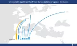 Carte montrant les exportations de fruits du Maroc vers l'Europe, avec des flèches et des chiffres.