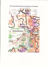 این تصویر یک نقشه نشان‌دهنده خطوط تراموای شهر اورشلیم (بیت‌المقدس) است. نقشه شامل مناطق مختلف شهر به همراه خطوط مشخص شده تراموا می‌باشد. خطوط تراموا با رنگ‌های مختلف ترسیم شده‌اند و مناطق مختلف مانند محله‌ها و ایستگاه‌ها نیز روی نقشه مشخص شده‌اند. همچنین توضیحاتی در مورد تاریخچه یا ویژگی‌های خاص خطوط تراموا وجود دارد. نقشه به خواننده کمک می‌کند تا تسلط بیشتری بر سیستم حمل و نقل عمومی در اورشلیم پیدا کند.