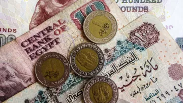 L'immagine mostra diverse banconote e monete egiziane. In primo piano ci sono quattro monete, due delle quali sono di un pound egiziano. Sullo sfondo, ci sono banconote di diverse denominazioni, evidentemente con scritte arabe, tipiche della valuta egiziana. Una banconota sembra avere il valore di cento pounds e presenta un motivo decorativo. L'atmosfera è quella di un contesto economico, evidenziando elementi tipici della valuta dell'Egitto.